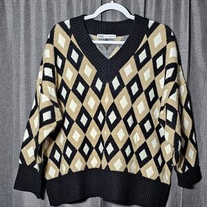 Zara Oversized Boxy Geometric Sweater Size Small